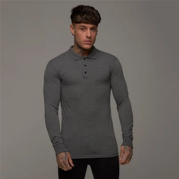 

Mens Running Shirt Fitness Long Sleeve Polo Shirts Solid Sports Slim Fit Turn-Down Collar Autumn Gym Training Tee Shirt