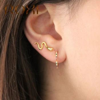 

ROXI Animal Snake Pin Eyes Star Lighting Crystal Cartilage Stud Earrings for Women Black Zircon Piercings Silver 925 Jewelry