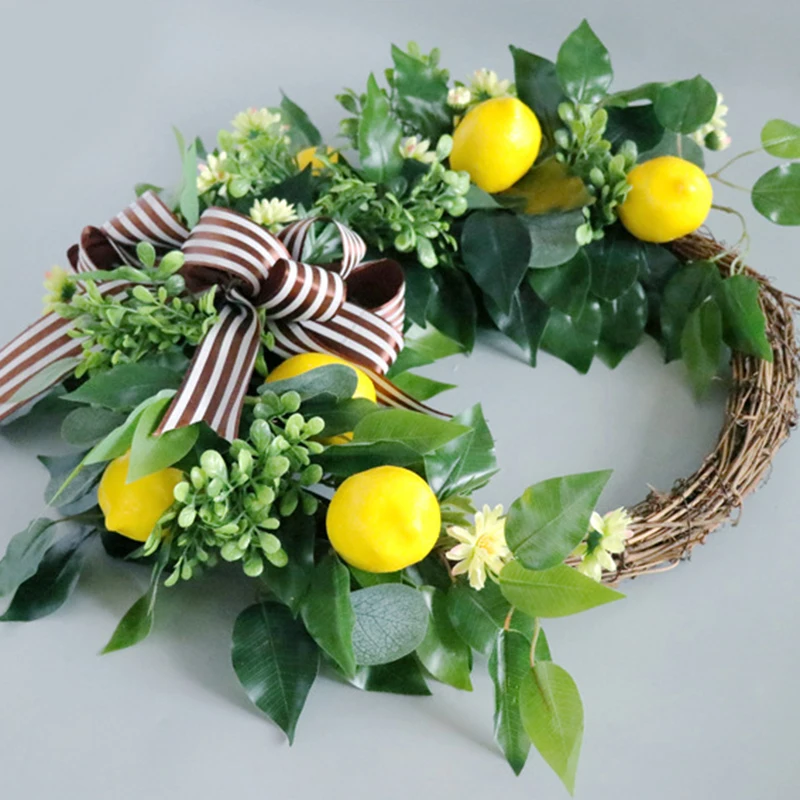 Fake Lemon With Leaves Hanging Wreath Garland for Front Door Window