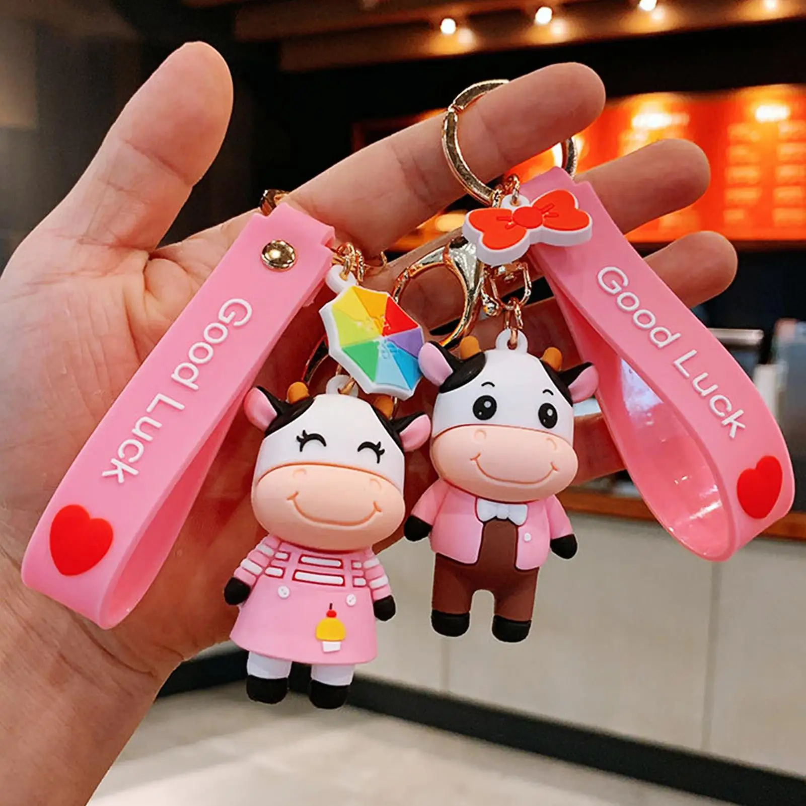 

HOT SALES!!! 2021 New Arrival Xmas Gifts Lovely Cartoon Cow Doll Keychain School Bag Pendant Car Keyring Couple Key Holder Gifts