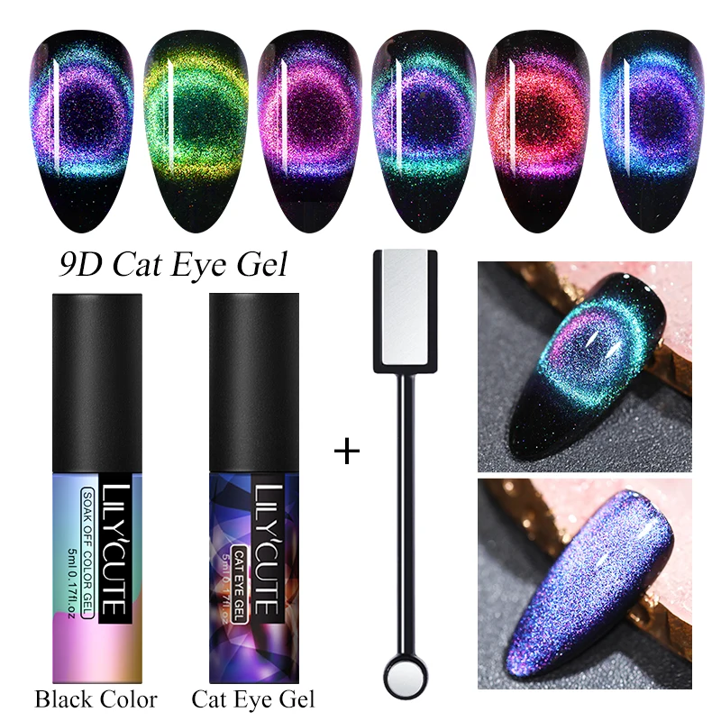 LILYCUTE 9D кошачий глаз УФ-гель замачиваемый лак для ногтей для УФ-и светодиодной лампы Магнит Лазерный Сияющий Красочный лак для ногтей лак все для маникюра
