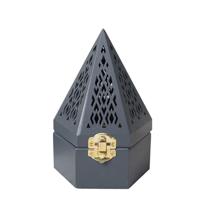 Wooden Incense Burner Holder, Pyramid Incense Cone Storage Box With