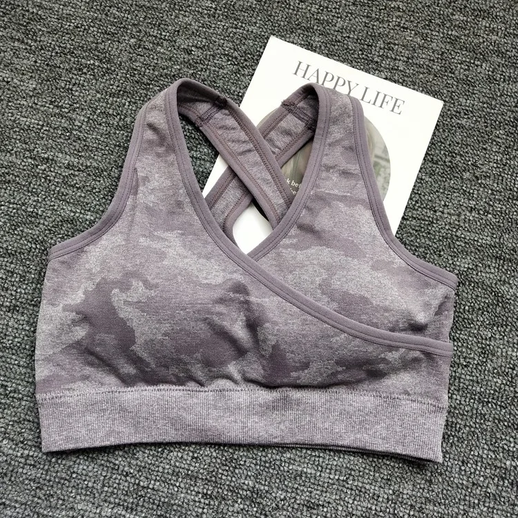 CB1094 purple bra Бесшовный Камуфляжный спортивный трикотажный комплект для занятий йогой, фитнес-костюм, женский спортивный костюм, комплект для пробежек, тренировок, бега, спортивный бюстгальтер+ леггинсы - Цвет: CB1094 purple bra