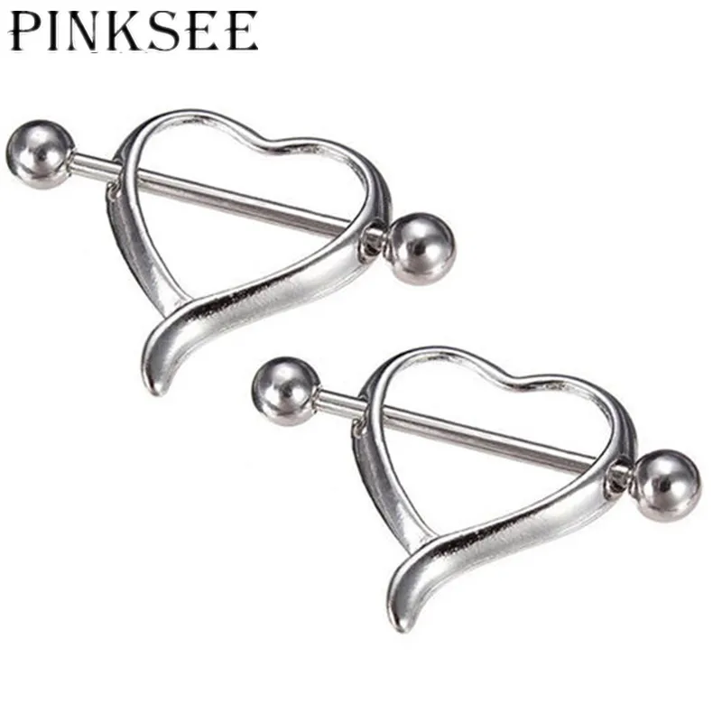 Pinksee 2 шт Сексуальная Мода из нержавеющей стали сердце любовь кольцо для соска Пирсинг в форме гантели ювелирные изделия для женщин Анти-аллергия подарки