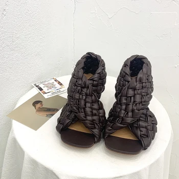 

Lvbvrv2020 winter new 9cm high-heeled shoes, leather hand woven Italian high-end women's shoes, soft sheepskin lining luxury box