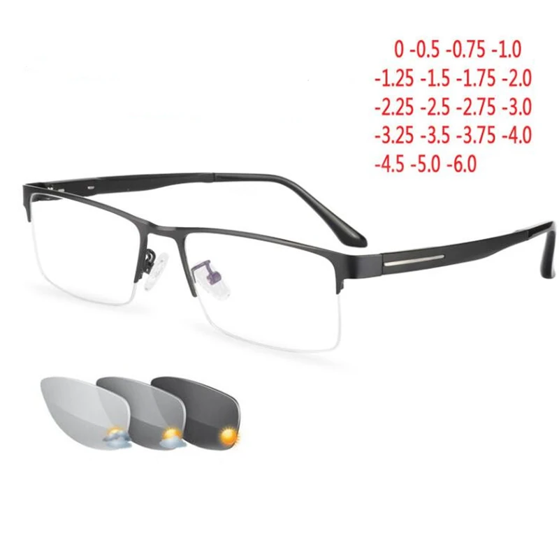 

Big Frame 1.56 Aspheric Myopia Photochromic Spectacles Women Men Semi-Rimless Chameleon Nearsighted Glasses 0 -0.5 -0.75 To -6