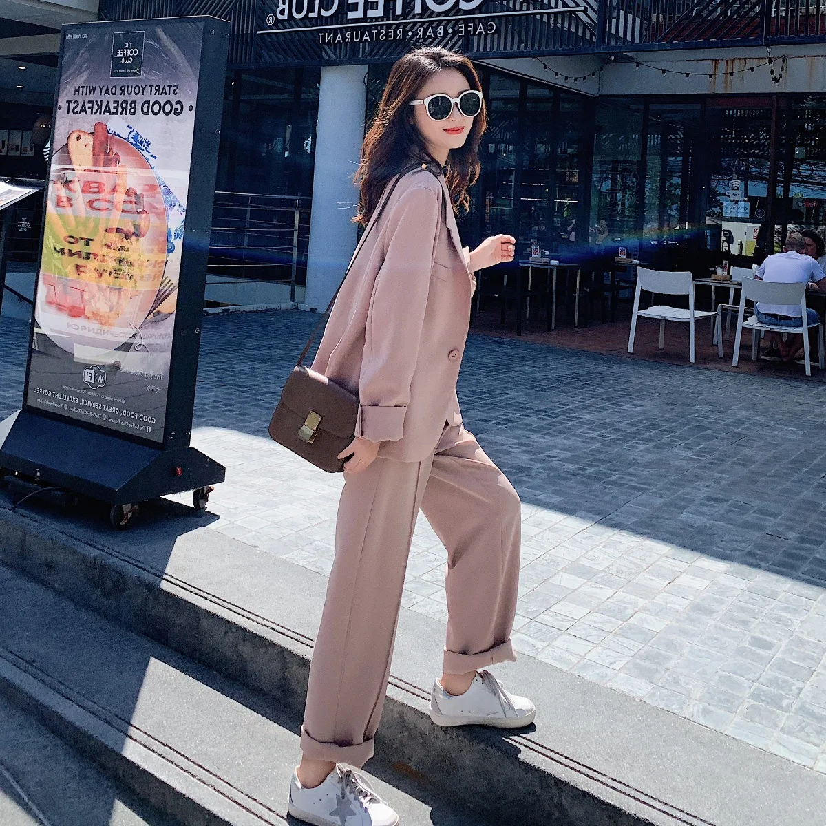 

Photo Shoot CHIC Young-Style Ol Loose-Fit One-Button Small Suit High-waisted Lace-up Straight-Cut Suit Pants Two-Piece Set Femal