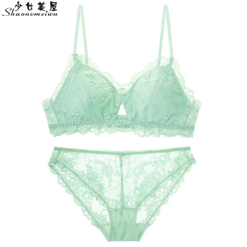 Goede Herfst en winter Franse sexy kant bh set kleine borst verzameld dunne gedeelte van vrouwen ondergoed zonder stalen ring beha