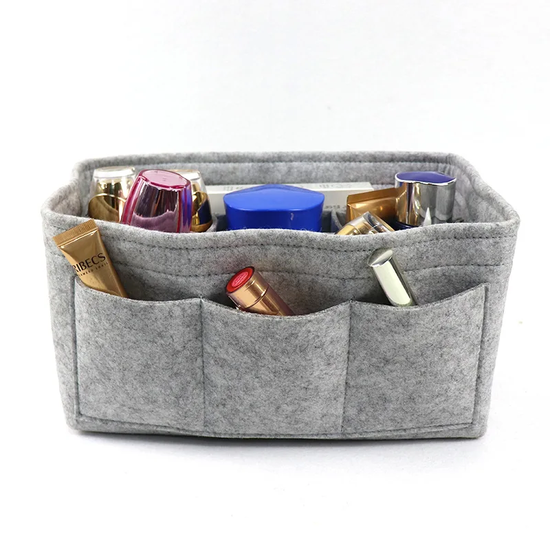 Multi-functional Felt Cloth Insert Bag Organizer Cosmetic Bags Makeup Handbag Organizer Travel Inner Purse Portable bag in bag - Цвет: Light Grey