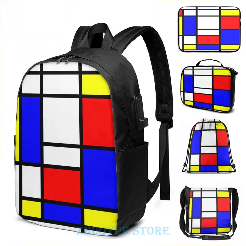 Забавный графический принт Mondrian (4) рюкзак с USB-зарядкой для мужчин и женщин