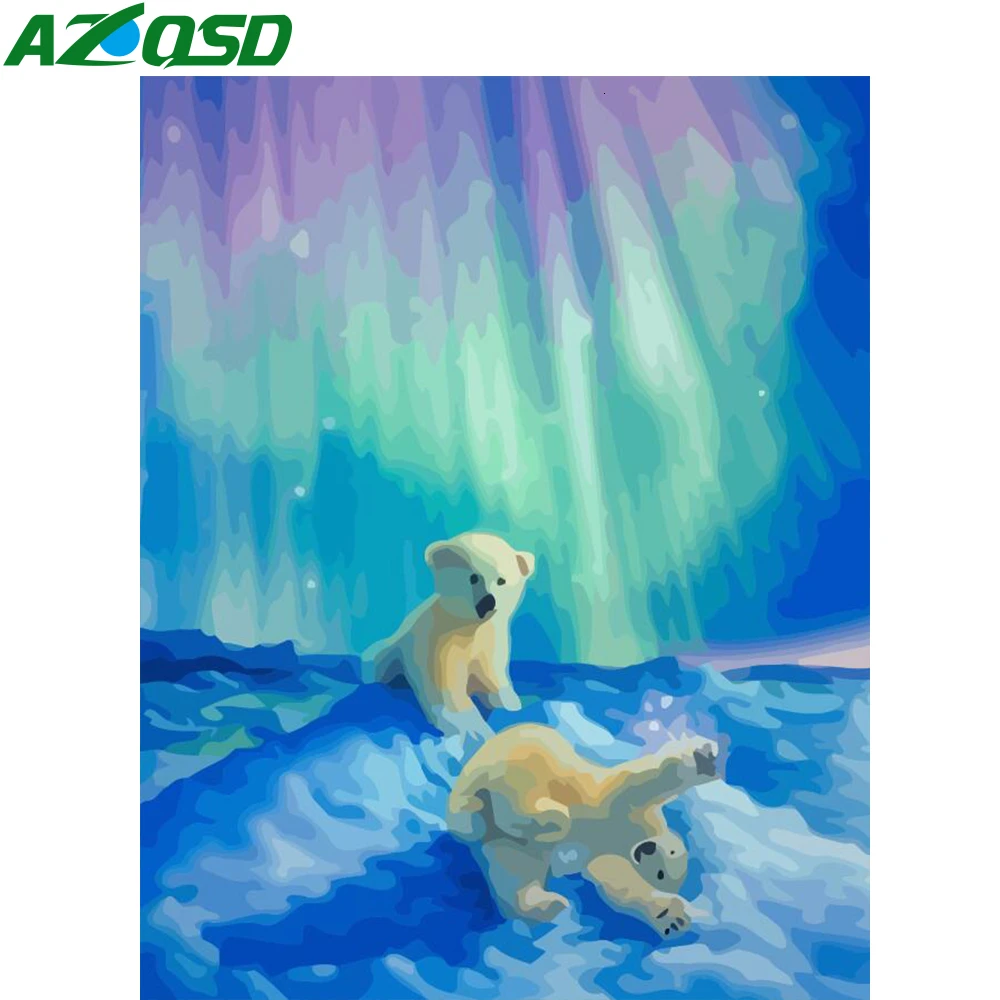 AZQSD Unframe Coloring By Numbers Bear DIY Handicraft Oil Painting Kits Animal Acrylic Paint Handpainted Gift | Дом и сад