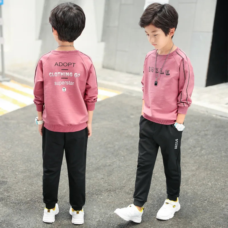 

2019 New Style Handsome Boy Suit BOY'S Autumn Big Boy Children's Lettered Raglan Two-Piece Set