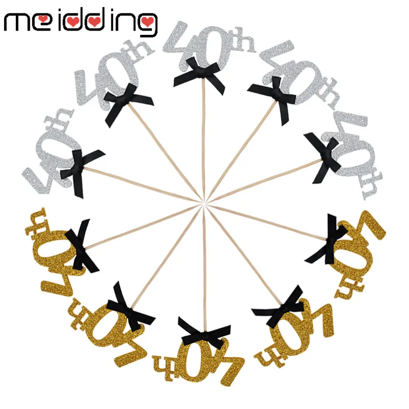 MEIDDING 10 шт. золотые слайвер30 40 50 60 лет для взрослых торт на день рождения топперы вечерние украшения курица вечерние юбилей кекс поставки