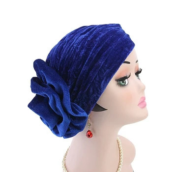 

Bonnet Scarf Velvet Turban Islamic Flannelette Fashion Big Flower Muslim Ladies Headdress Hat Indian Cap Hijab Hair Accessories