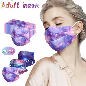 

50pc Adult Disposable Face Masks 3 Layer Filter Anti Dust Smog Earhook Breathable Gauze Mask Adult Purple Face Mouth Mask