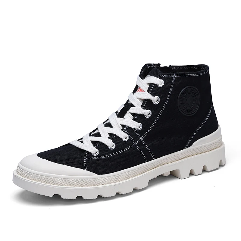 

Mens High-top Canvas Shoes 2019 New Spring Autumn Fashion Sneakers Lace-up High Style Solid Colors Black Shoe classic