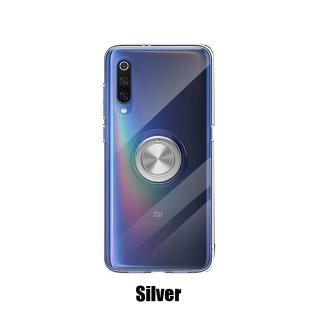Koosuk Прозрачный чехол для телефона Xiaomi mi 9 mi 9 прозрачный мягкий кремний задняя крышка магнитное кольцо кронштейн защитный корпус Coque - Цвет: Серебристый