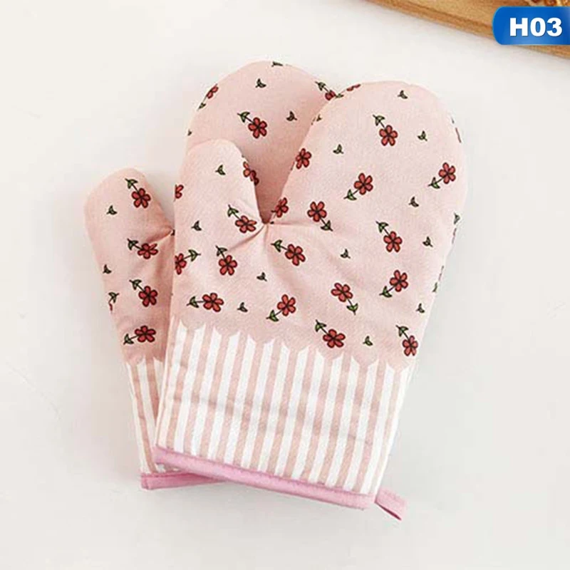Thick Heat Insulation Microwave Oven Mitts Special Baking Gloves Creative Kitchen Skid Resistance High Temperature Anti Hot - Color: H03