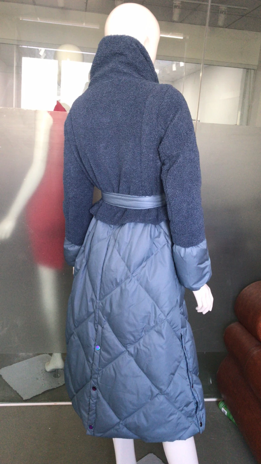 Свободный пуховик, зимний женский длинный модный подиум, Регулируемая Талия, с разрезом, теплый пуховик для женщин, зима 9528