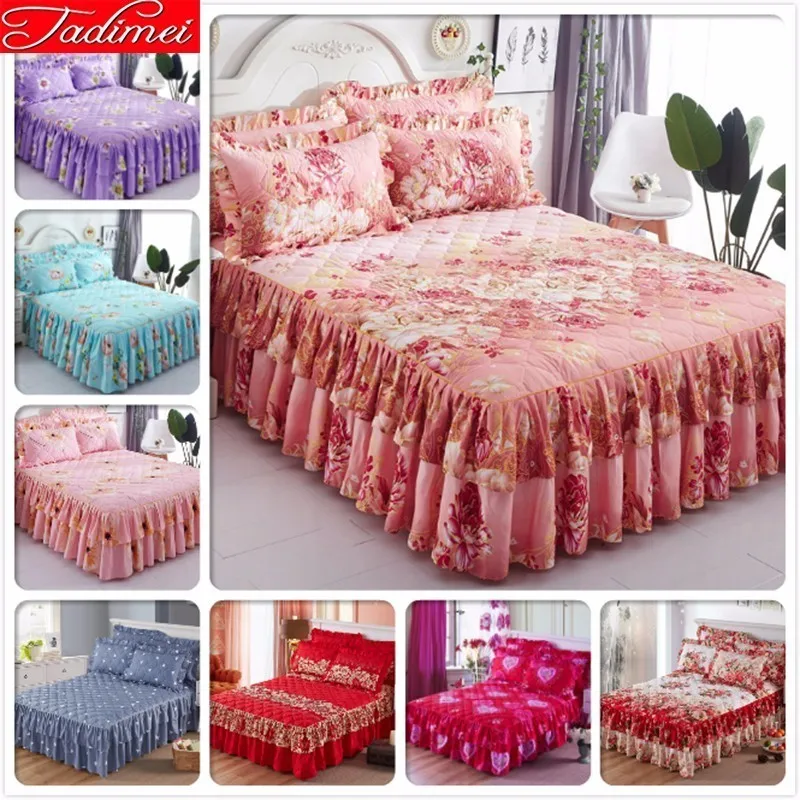 

Flower Pattern Thick Quilted Cotton Bed Skirt Adult Kids Girl Double Lance Sheet Cover Bedspread 120x200 150x200 180x220 200x220