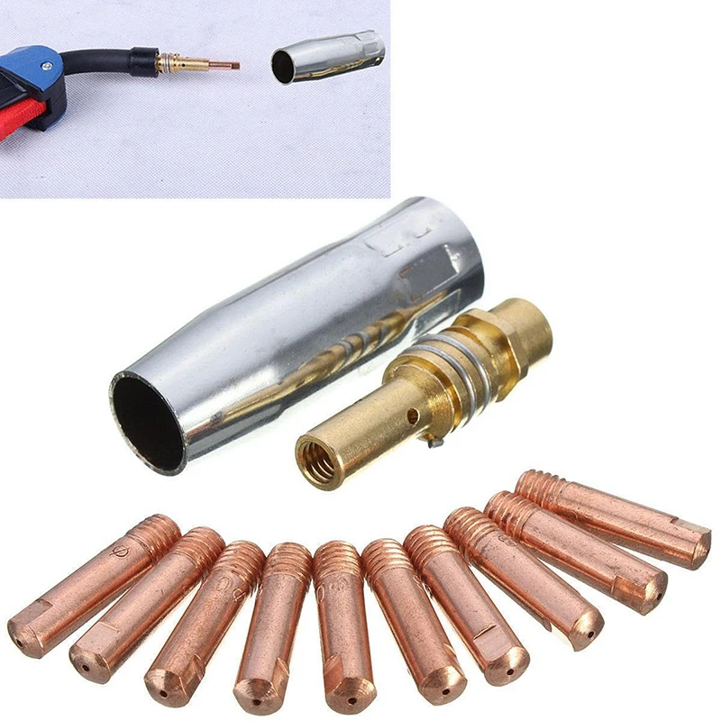 12pcs Mig Welding Contact Tips Kit 0.9mm M6 For MB-15AK Welding Torch Nozzles Welder Holder Gas Tools