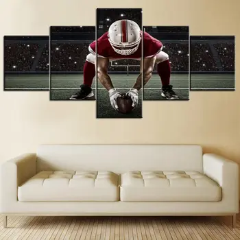 블랙 화이트와 레드 캔버스 월 아트 5 피스, 그림 스포츠 페인팅 미국 축구 선수 레드 유니폼