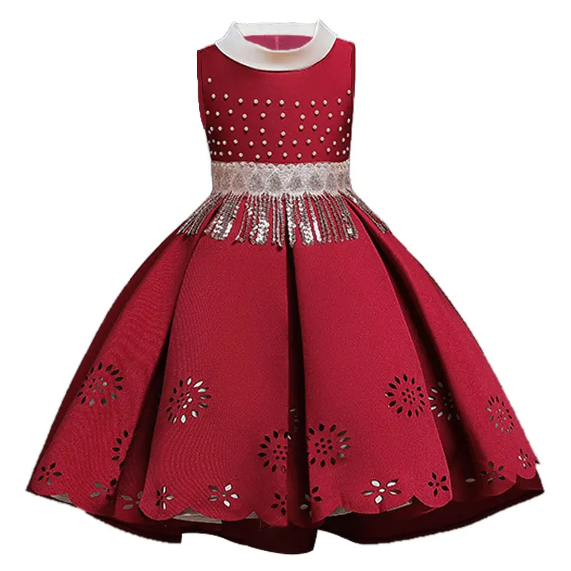 Г., зимнее рождественское платье детское платье с вышивкой для девочек, платье принцессы для свадебной вечеринки одежда для детей 3, 6, 8, 1, 0 лет - Цвет: Wine red