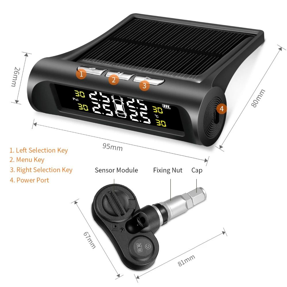  El más nuevo sistema de monitoreo de presión de neumáticos USB TPMS de energía Solar LCD 4 sensores