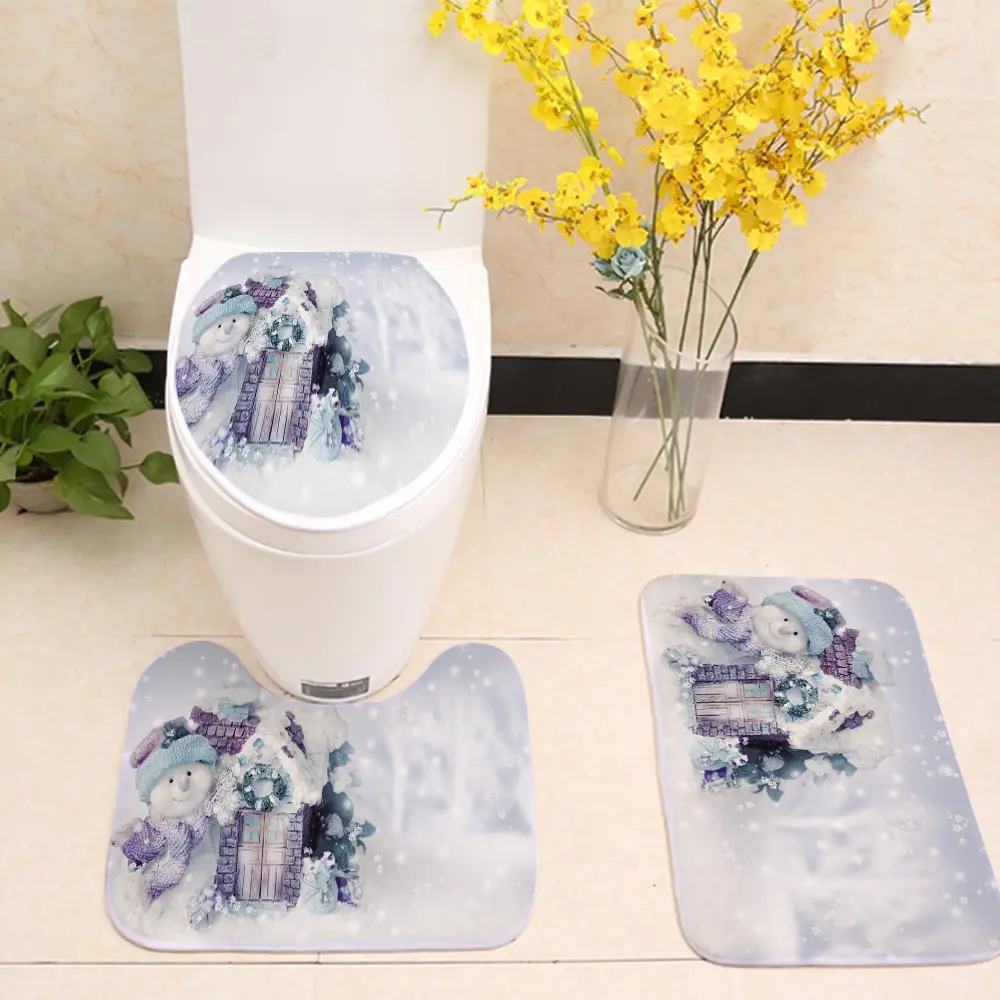 No Lint Falais Bathroom Toilet Floor Mat / Toilet Seat / Toilet Set Christmas Theme Series Printed Bathroom Anti-slip Mat