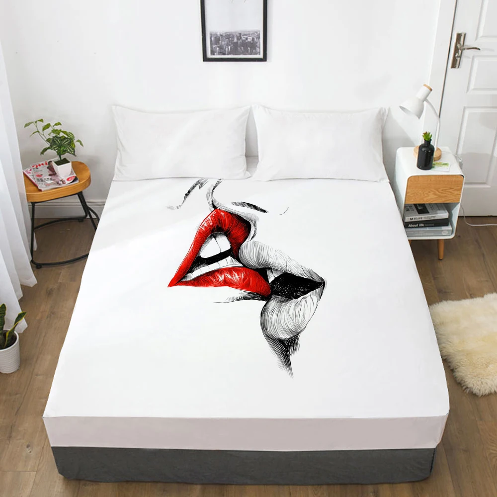 Fitted Sheet Mattress Cover With Elastic Band Bed Sheets Bedding Linens Queen King Size Bedsheet 90/160X200CM Two Kiss | Дом и сад