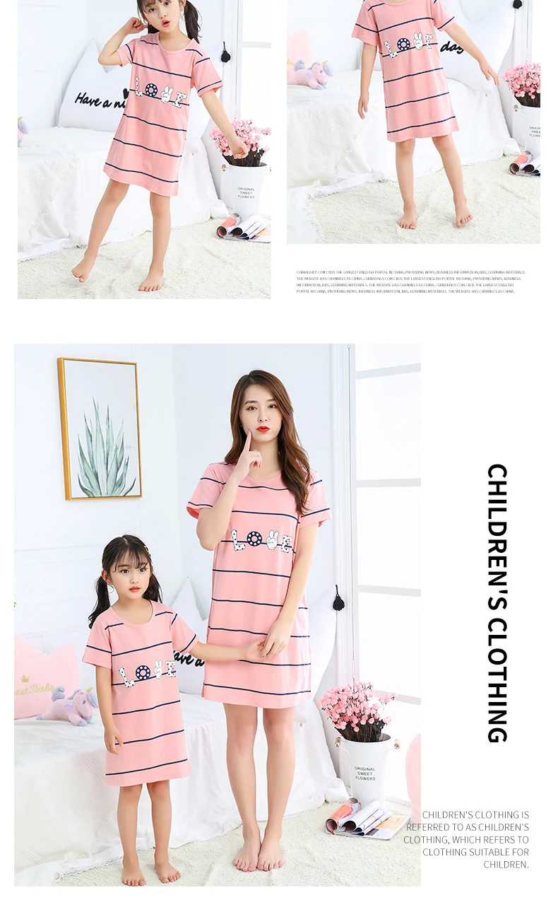 Summer Mom Daughter Night Dress Family Pajamas Sleepwear Kids Girl Nightgown Pajamas for Teen Girls Kids Pajamas Dress adonna nightgowns	