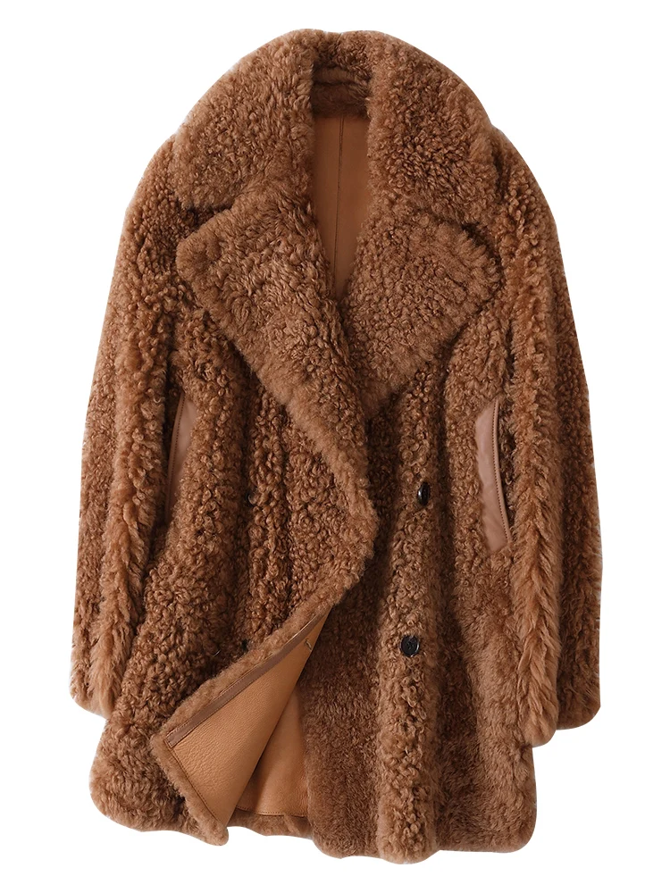 Maylofuer натуральная шерсть шуба Тедди стиль пальто оверсайз для женщин натуральный мех куртка из натуральной овчины кожаные пальто
