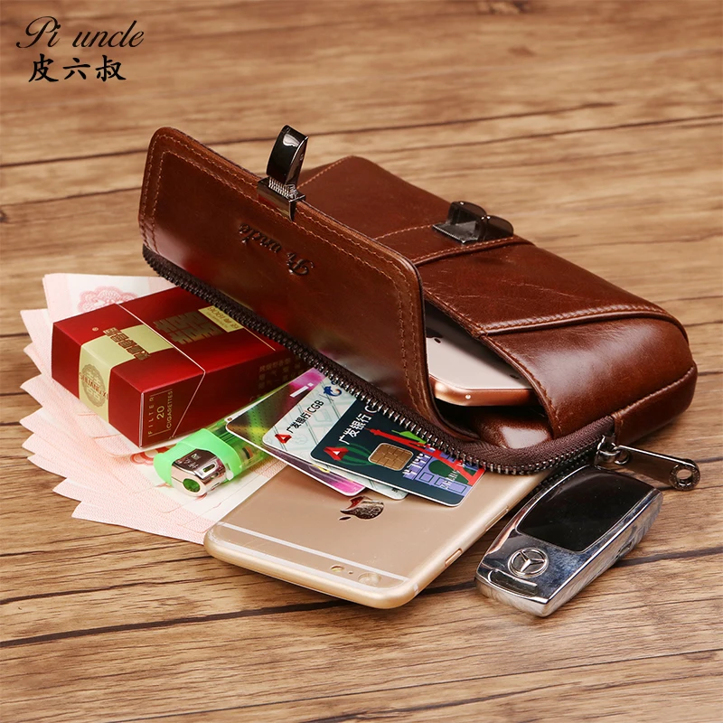 Real Leather men Casual Design Small Waist Bag Cowhide Fashion Hook Bum Bag  Waist Belt Pack Cigarette Case 5.5 Phone Pouch 1609 - AliExpress