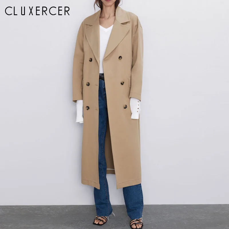 

2019 Autumn New Women's Casual trench coat oversize Double Breasted Vintage Washed Outwear Loose Clothing