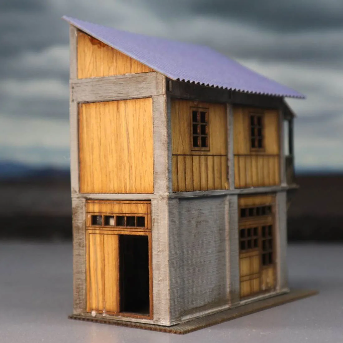  8x3.8x9.5cm Sand Table Railway Train Scene 80'S Old Corner Side Building Assembly Model Kit (Not Fi