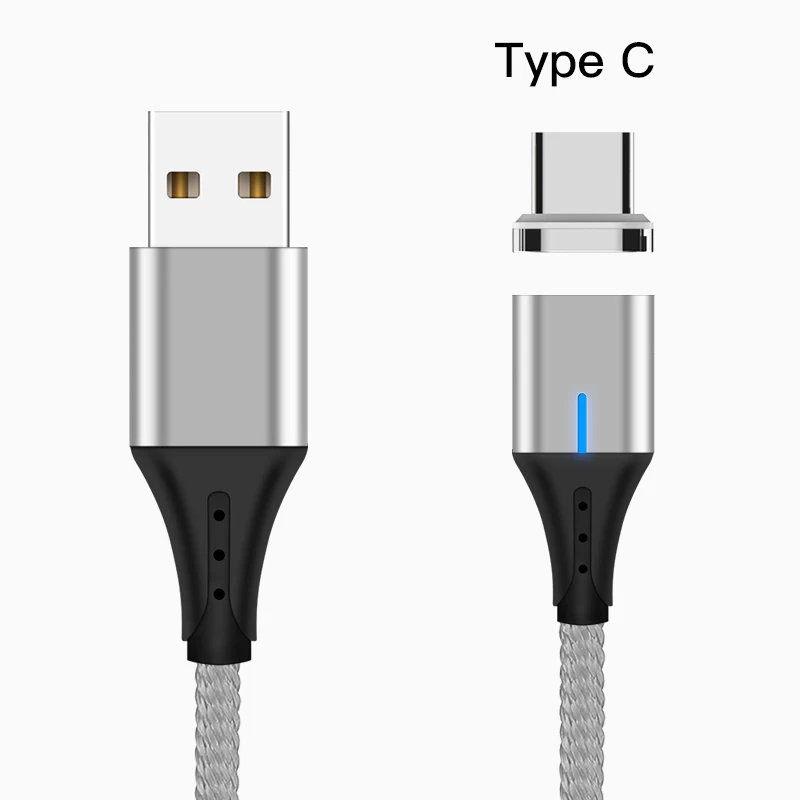 Bapick 1 м 2 м 3A Магнитный кабель usb для зарядки типа C Micro USB для Iphone 8 samsung данные синхронизировать мобильный телефон зарядное устройство кабель провод шнур - Цвет: Silver for Type c