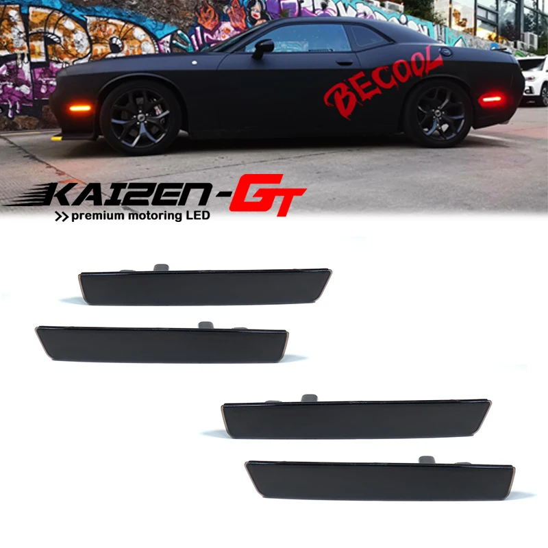 Smoked Lens Front Amber Yellow Rear Red LED Car Side Marker Lights Kit For 2015-2020 Dodge Challenger Fender | Автомобили и