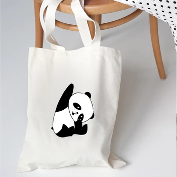 

Fashion Women Shoulder Bag Ladies Canvas Female Eco Cotton Cloth Handbag Foldable Tote Large Capacity Funny Panda Do Sports