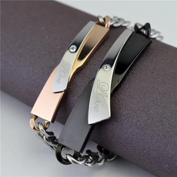 

Vintage Love Couple Bracelets For Men Fashion Stainless Steel Chain Bracelet With Cubic Zirconia Bicycle Accessories Jewelry