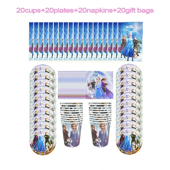 

80pcs Cartoon Disney Frozen Disposable Tableware kids Birthday Party Paper Cups +Plates+Napkins+Giftbags Sets Party Supplies