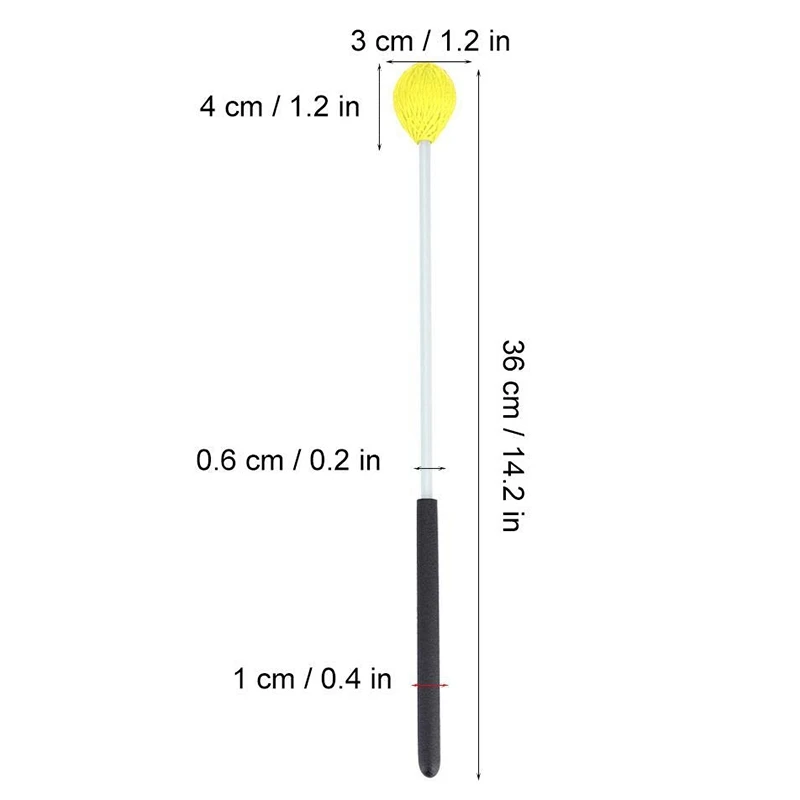 1 пара Киянки Marimba, ударные Киянки с желтой головкой из пряжи и гладкой деревянной ручкой для начинающих