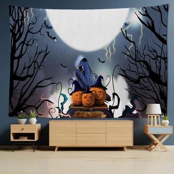 

Halloween Pumpkin Party Tapestry Wall Hanging Ghost Flaming Pumpkin Pattern Tapiz Witchcraft Tapestry Party Decor