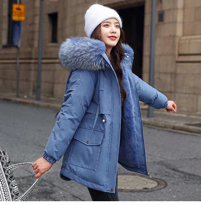 Fashionable Warm Cotton Liner Hooded Down Parkas Coat Winter Jacket Women Adjustable Waist Fur Collar Jacket Parka 2020 New