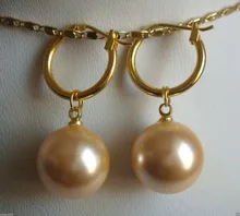 + + + @ Yeni 14mm sarı güney deniz kabuğu inci 14K GP Dangle küpe AAA + 6.10(China)