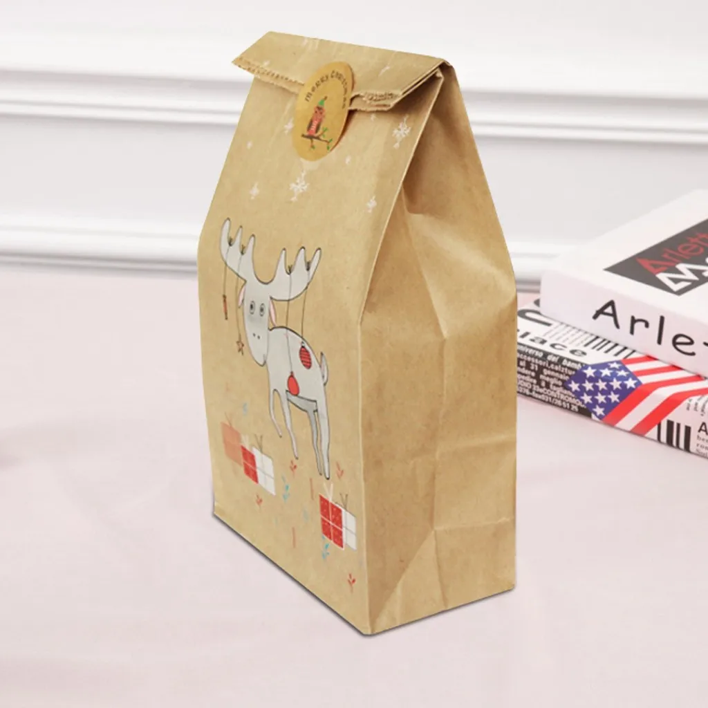 Foxes Christmas Gift Food Package Packing Bags Xmas Stickers Kraft Paper Bag Christmas Gift Navidad Новогодние Подарки 20 - Цвет: Коричневый