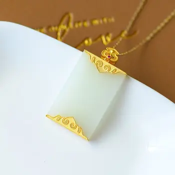 

silver inlaid natural Hetian jade pendant necklace geometric cold wind niche craftsmanship charm unique women's brand jewelry