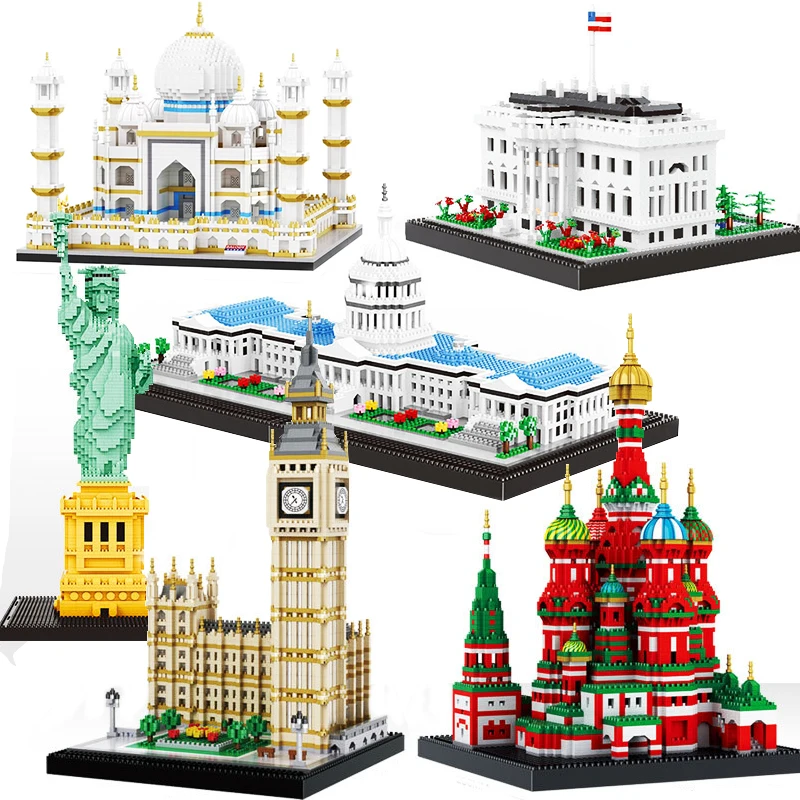 Construcción del Taj Mahal, Micro tamaño, arquitectura, Big Ben, Casa Blanca, estatua, libertad, América, par, Londres, bloques de construcción en miniatura, Juguetes