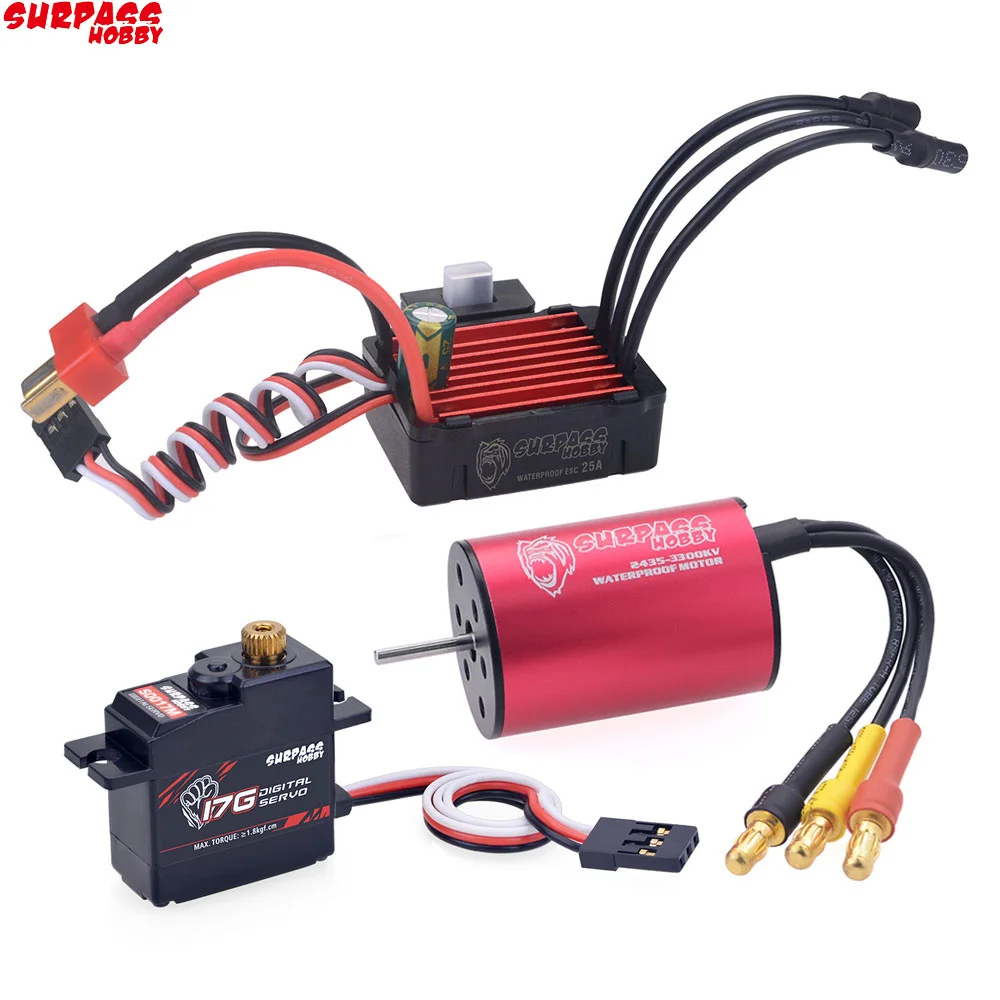 

SURPASSHOBBY KK Combo 2435 3300KV Brushless Motor w/ 25A ESC + S0017M 17G Servo for 1:16 1:18 RC Buggy Drift Racing Car