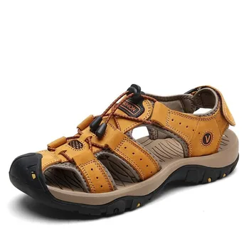 

2020 New Big Size Genuine Leather Cowhide Men Sandals Summer Quality Beach Slippers Casual Sneakers Outdoor Beach Shoes 47 48