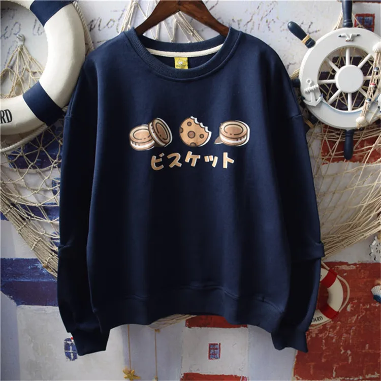 Японский Каваи сладкий женский свитер милый мультфильм печатных лучший друг пуловер для девочек подростков дамы печенья Графический Красный толстовки